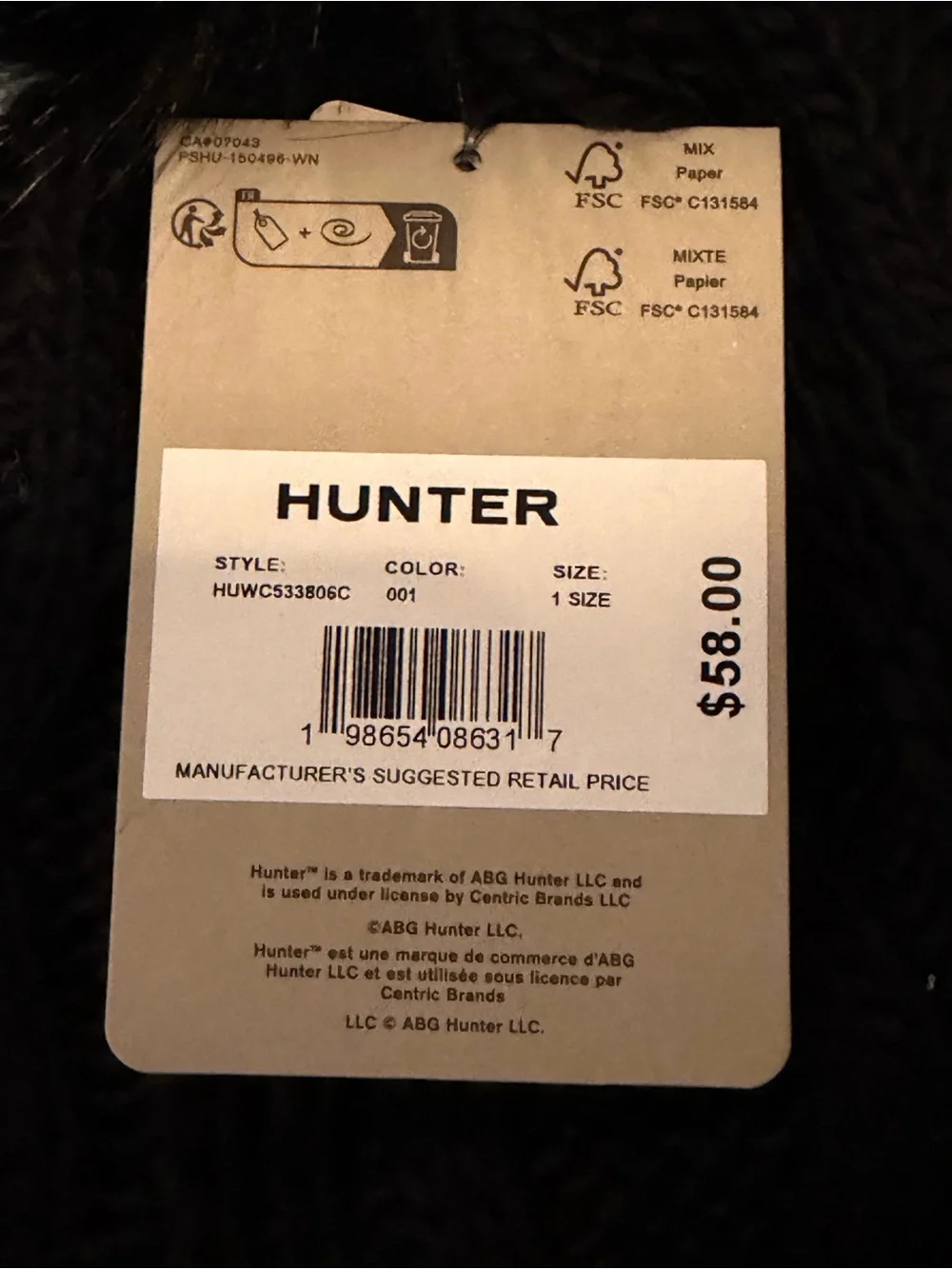 NWT - Hunter Black Cable Knit Pom Beanie Winter Hat